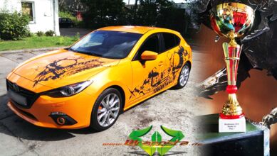 Mazda 3 - Orange Metallic , Matt Schwaz Devil 666, Reisbrennen Platz 1
